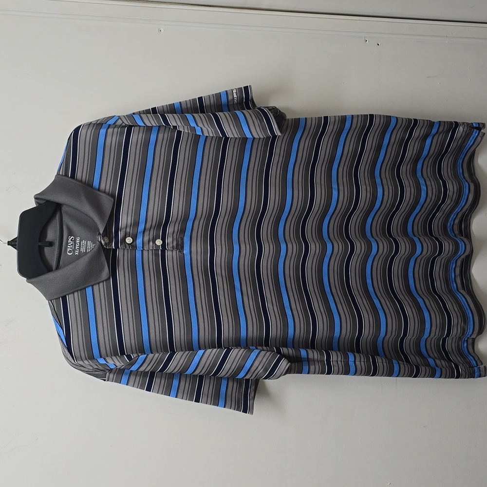 Chaps Polo Shirt - Blue and Gray Striped - Men's Size XL